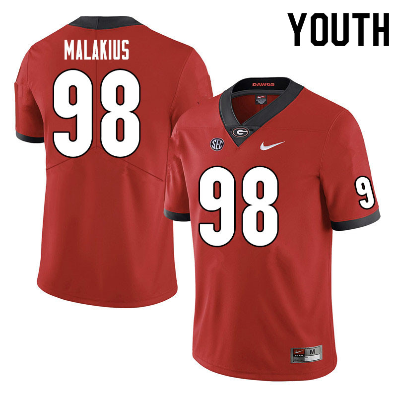 Youth #98 Tyler Malakius Georgia Bulldogs College Football Jerseys Sale-Red - Click Image to Close